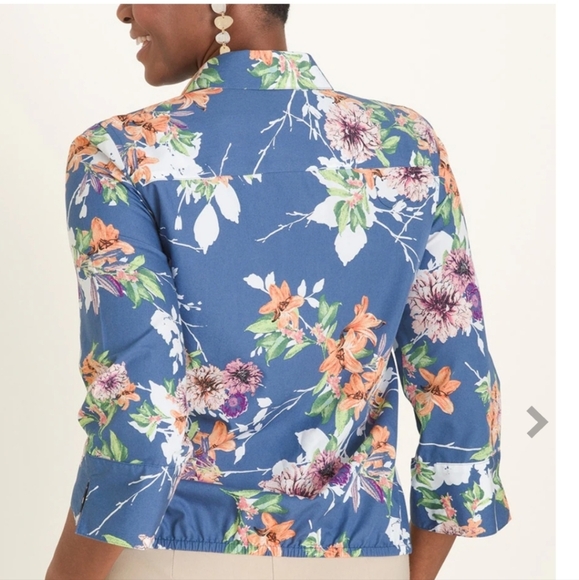 Host Pick Chico's No-Iron Cotton Bloom-Print Shirt Blue with Floral Print Size 3 - Picture 3 of 10